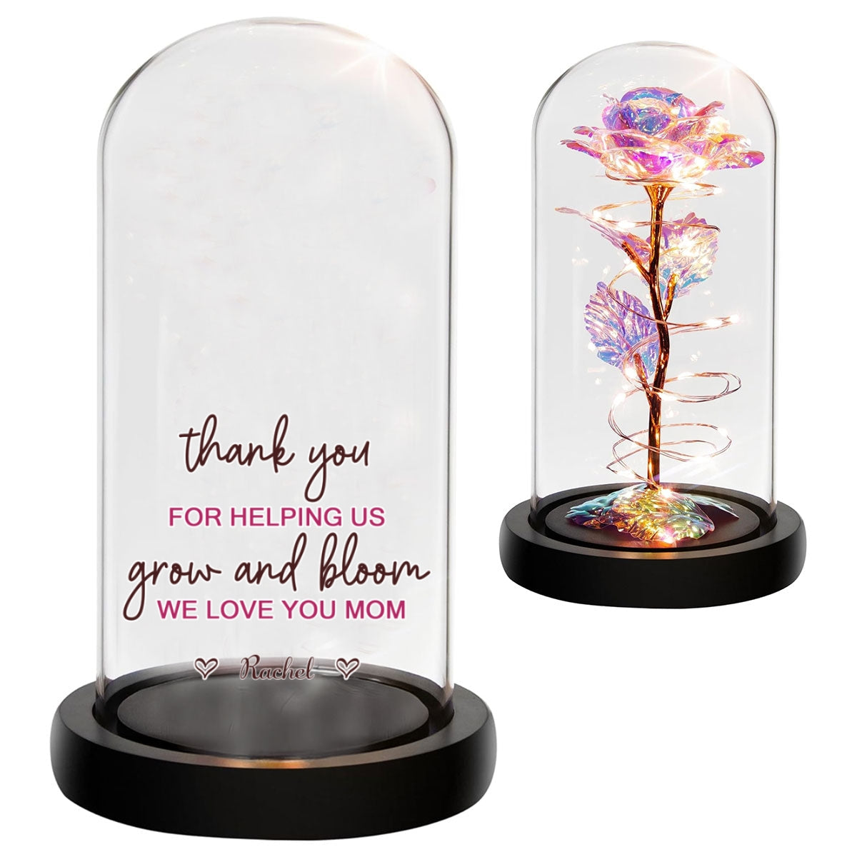 Thank You For Helping Us Grow And Bloom We Love You Mom - Personalized Custom Sparkly Rose
