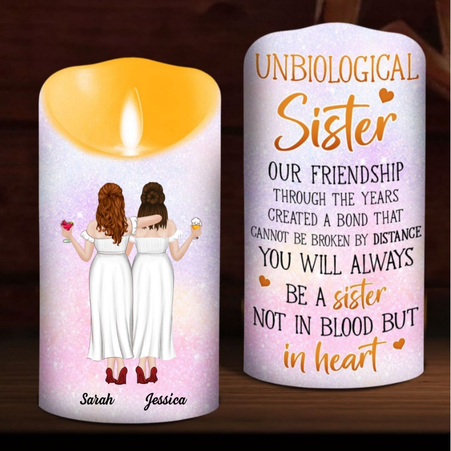 Unbiological Sisters - Personalized Custom LED Candle