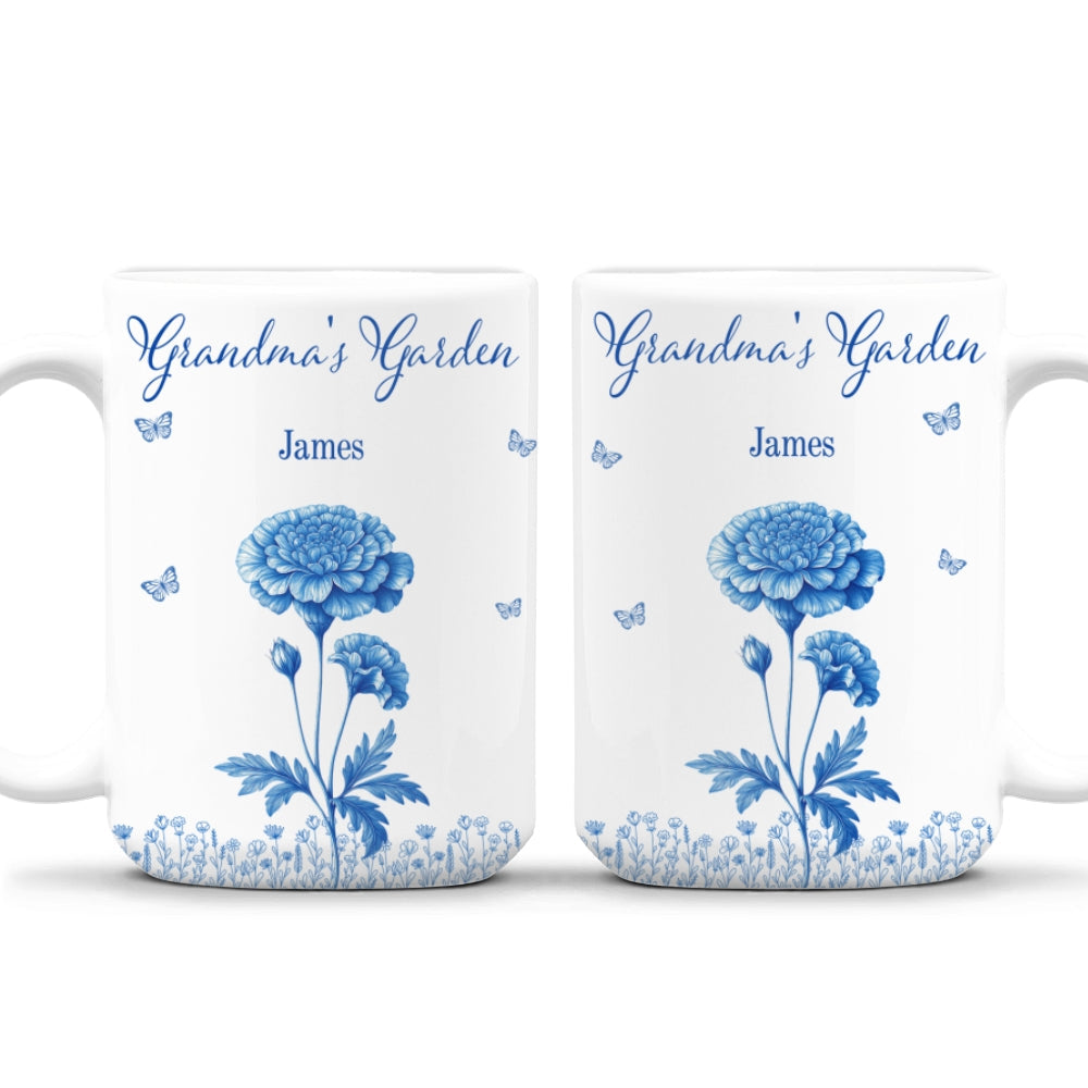 Grandma Garden Toile Flowers - Personalized Custom Coffee Mug