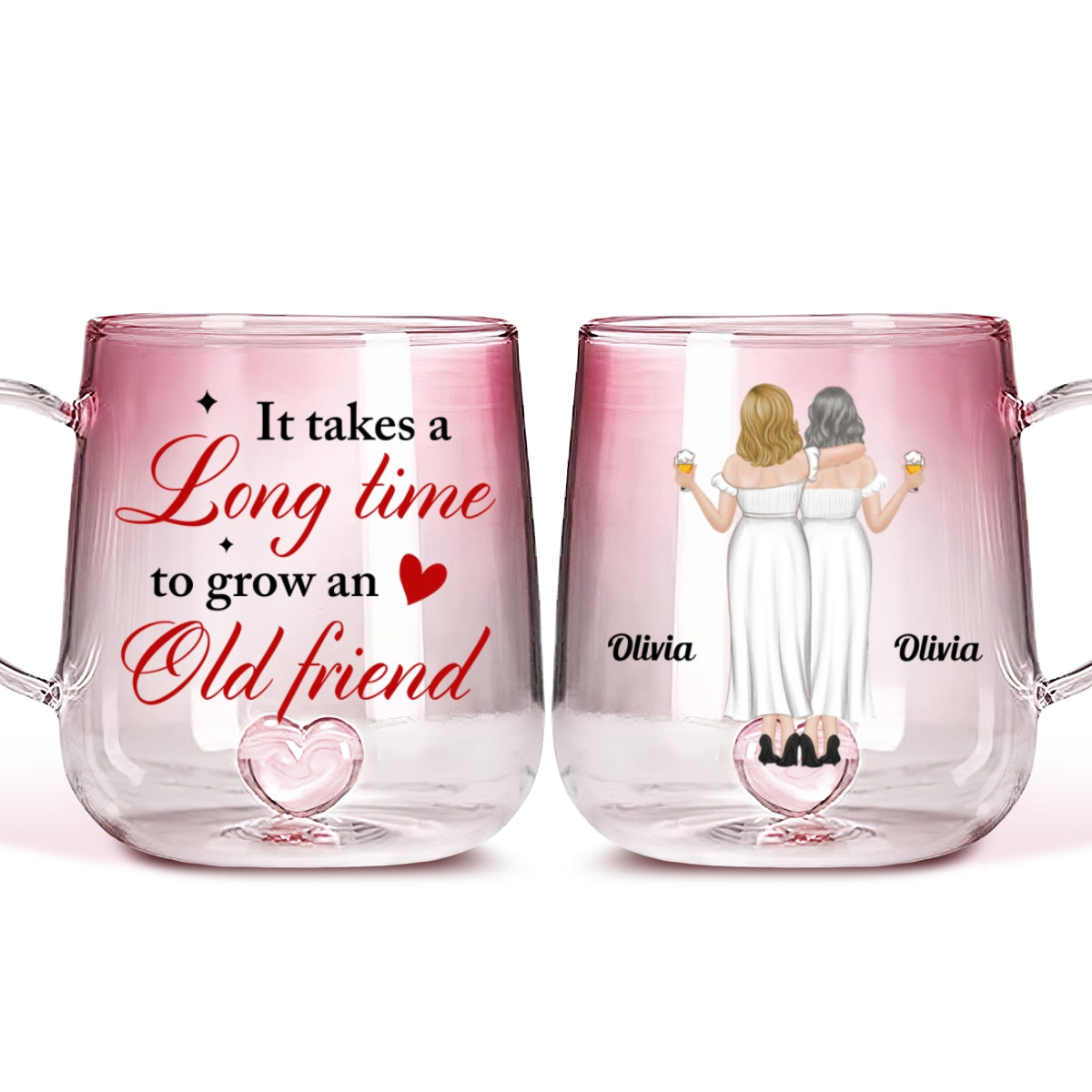 Besties Take Time To Grow - Personalized Custom Pink Gradient Glass Mug