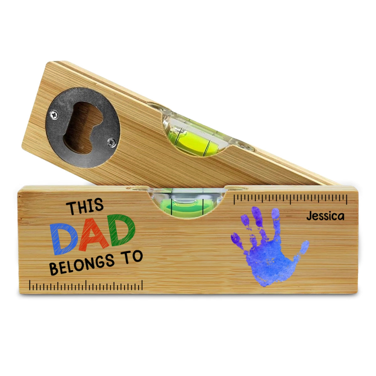This Daddy Belongs To - Personalized Custom Wooden Spirit Level Bottle Opener