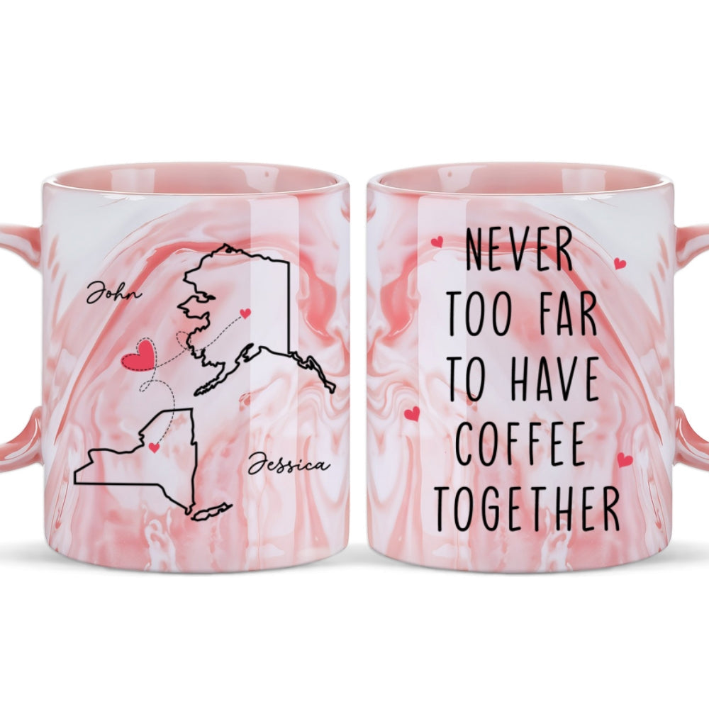 Never Too Far - Personalized Custom Pink Marble Mug