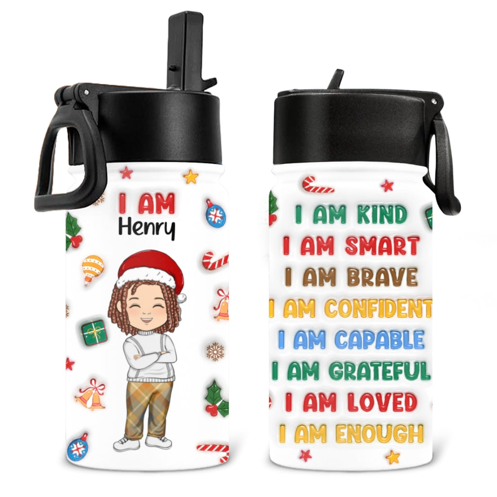 Kind Smart Loved Christmas - Personalized Custom 3D Inflated Effect Kids Water Bottle