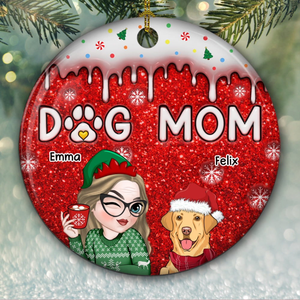 Christmas Dog Mom - Personalized Custom 3D Inflated Effect Ceramic Ornament