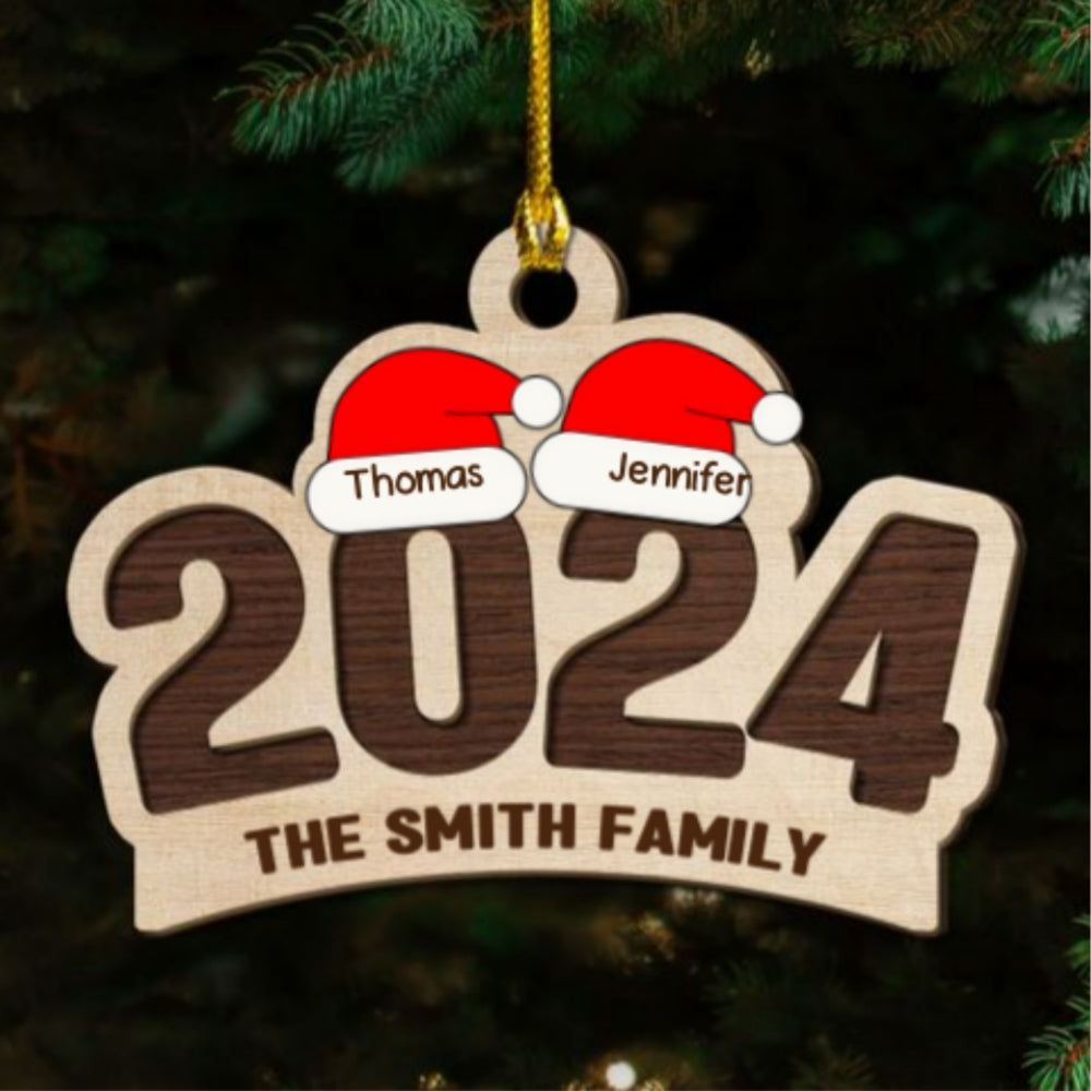 Family Santa Hat - Personalized Custom 2-Layered Wood Ornament