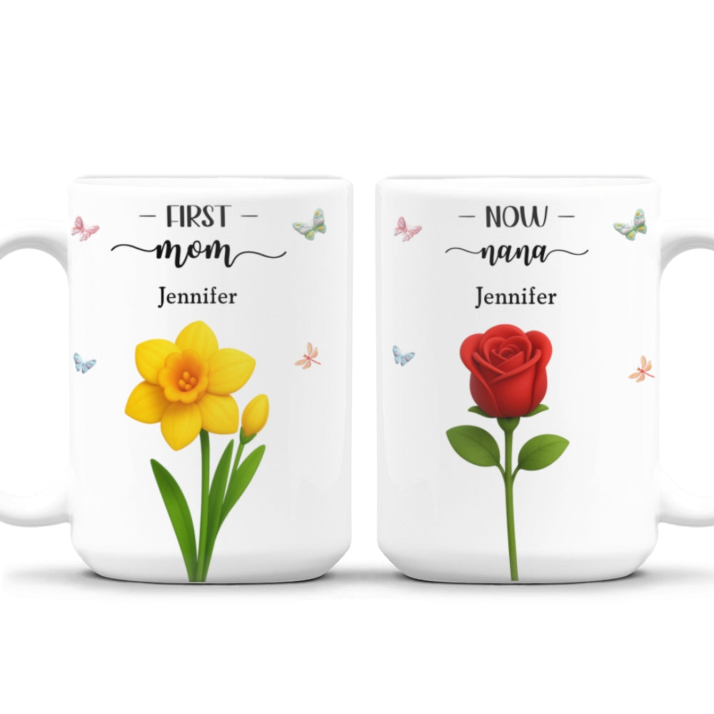 First Mom Now Grandma Floral - Personalized Custom Coffee Mug