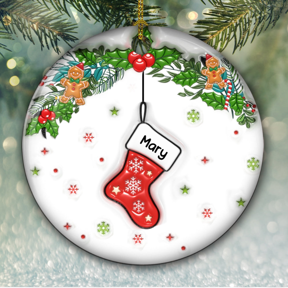 Family Stocking - Personalized Custom 3D Inflated Effect Ceramic Ornament