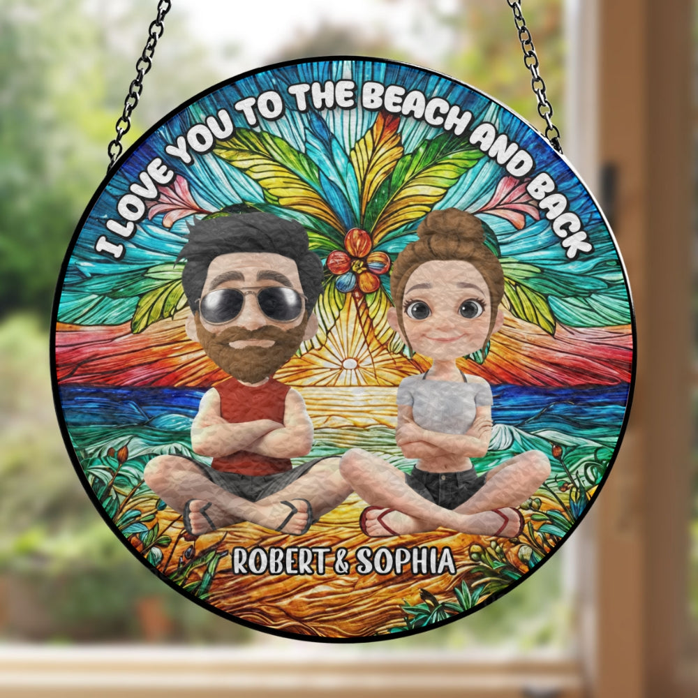 Love You To The Moon And Back Cartoonize - Personalized Custom Stained Glass Window Hanging Suncatcher