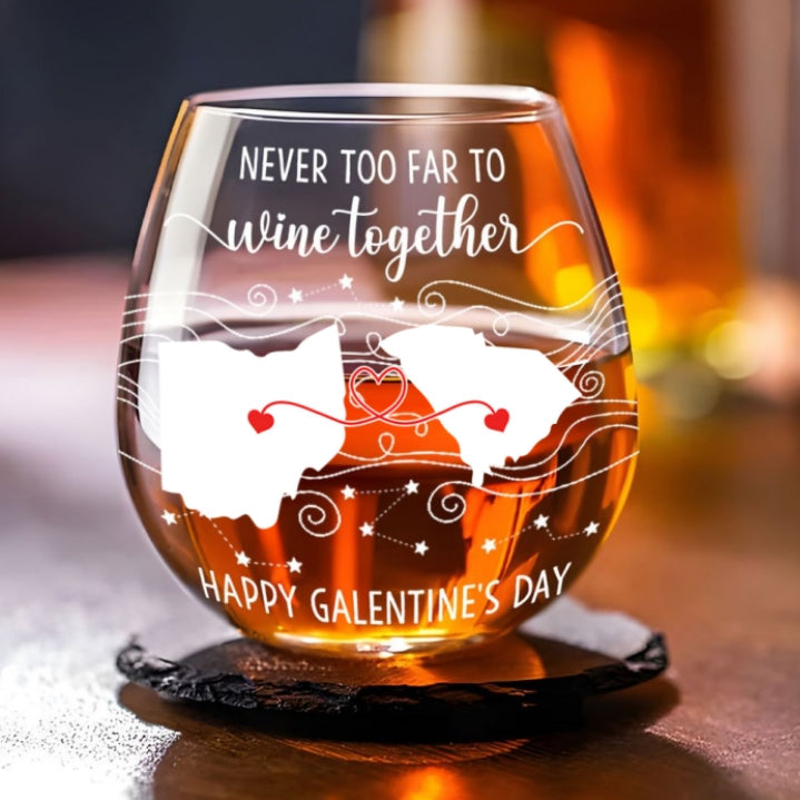 No Distance Can Dim The Light Of Us - Personalized Custom Wine Glass