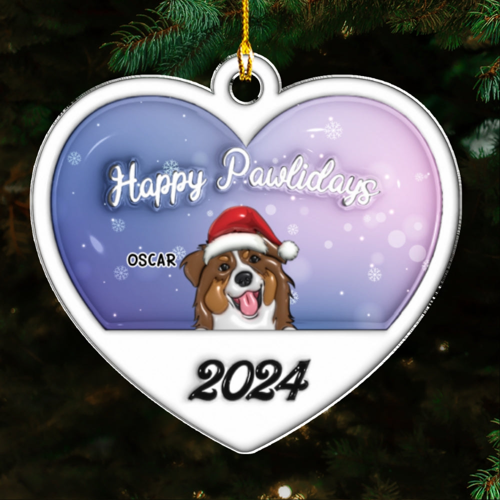 Happy Pawlidays 2024 - Personalized Custom 3D Inflated Effect Acrylic Ornament