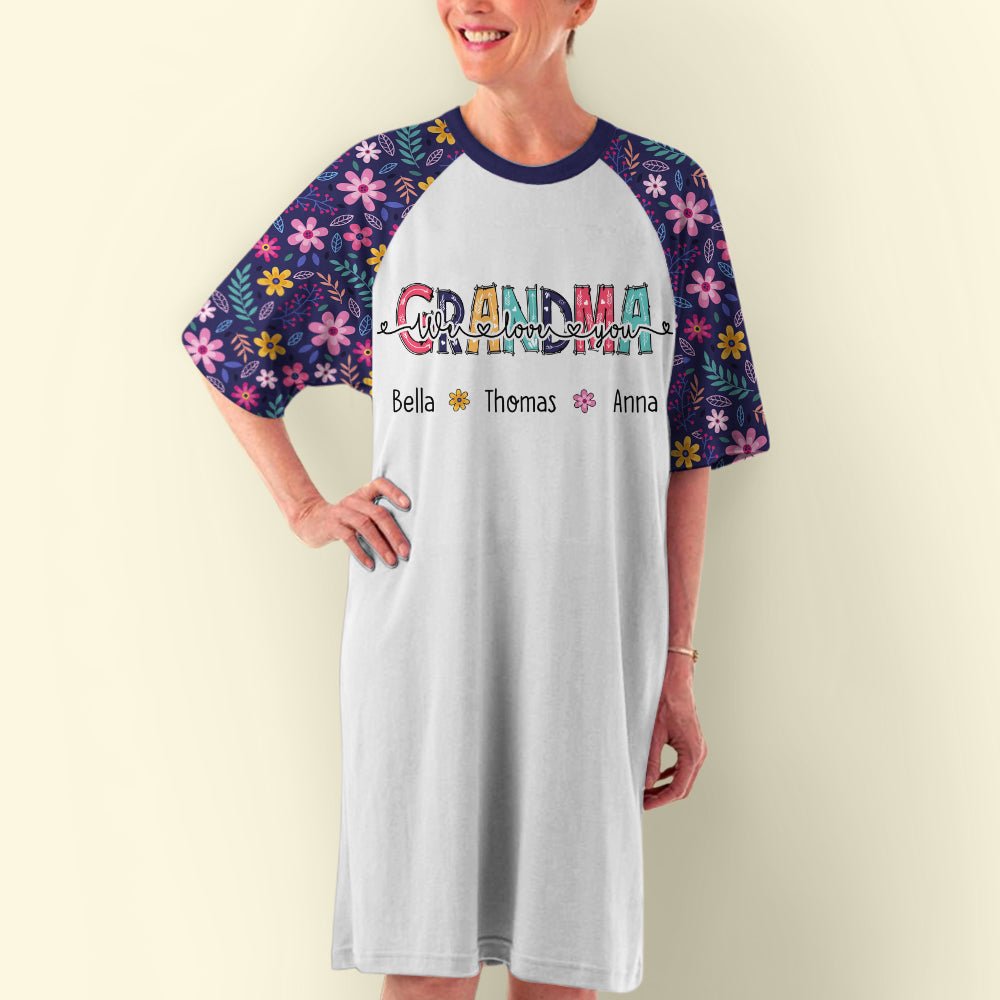 Floral Grandma And Kids - Personalized Custom 3/4 Sleeve Dress