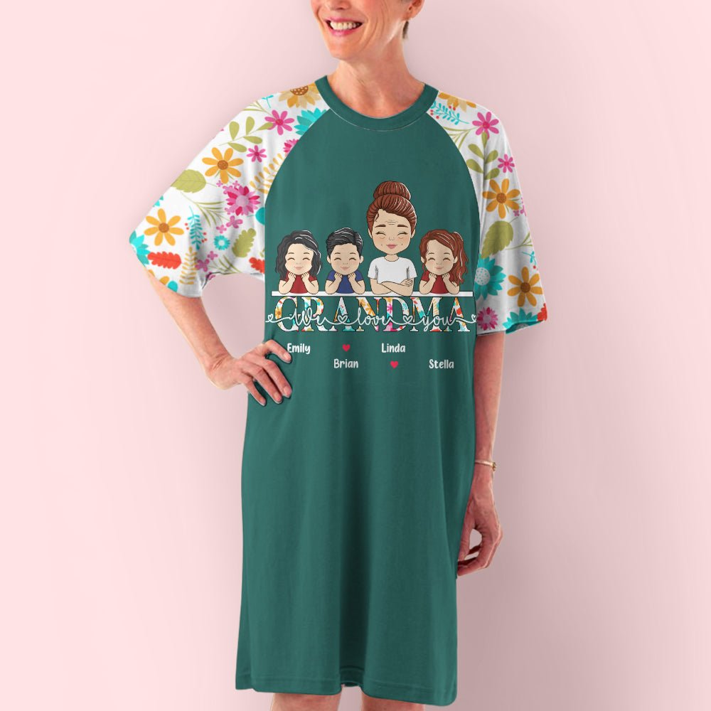 Flower Grandma Kids Together - Personalized Custom 3/4 Sleeve Dress