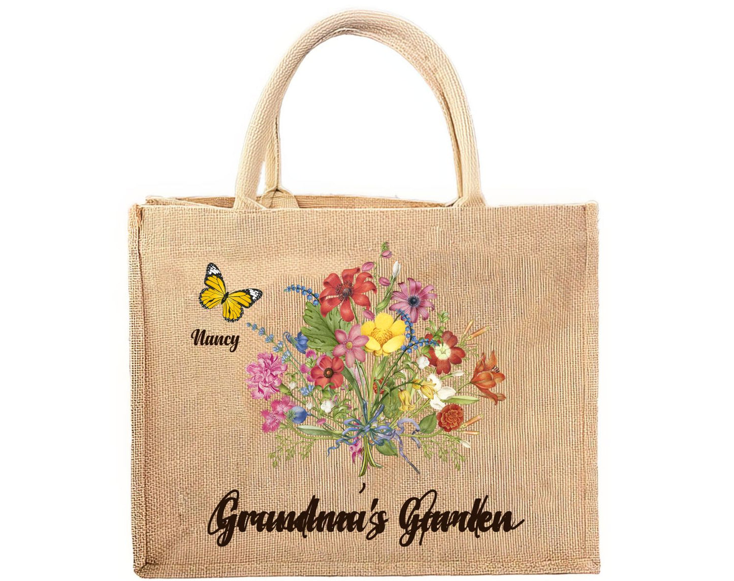 Grandmas Garden - Personalized Custom Jute Tote Bag