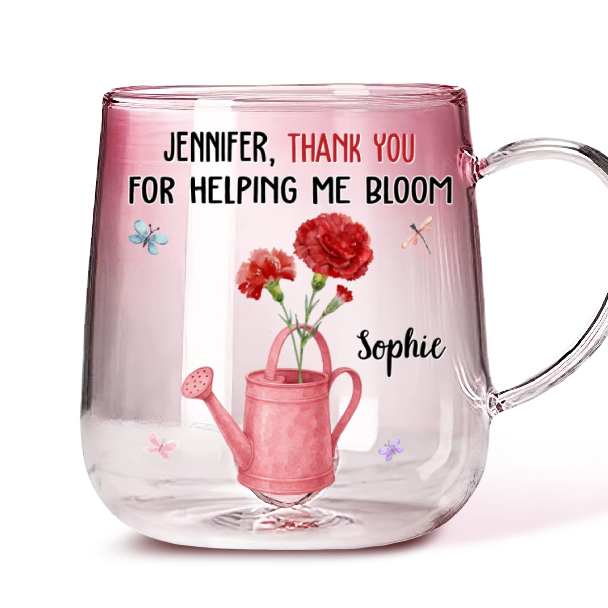 Thank You For Helping Me Bloom - Personalized Custom Pink Gradient Glass Mug