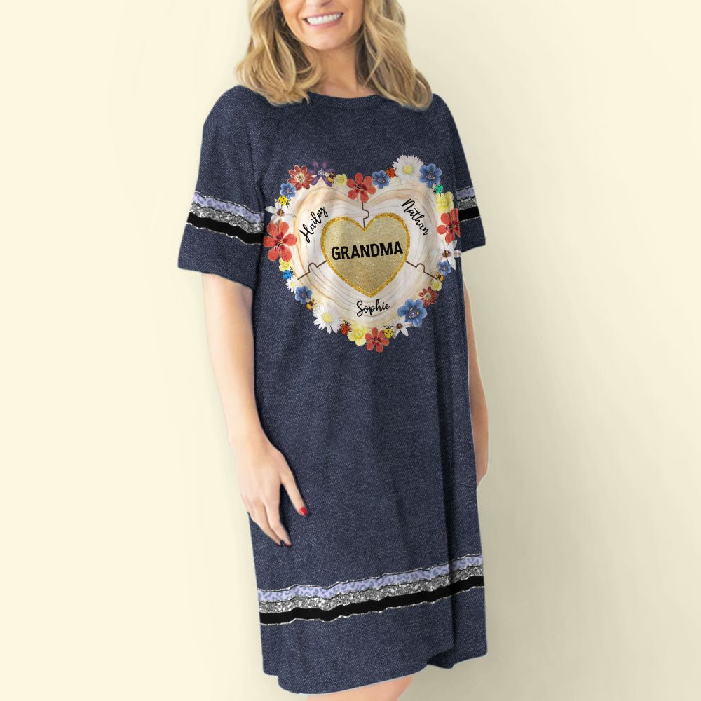 Grandma Heart Puzzle - Personalized Custom 3/4 Sleeve Dress