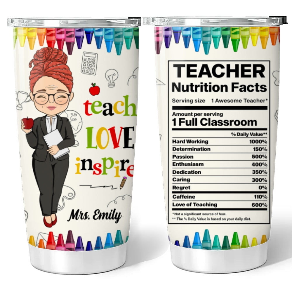 Teacher Nutrition Facts - Personalized Custom Tumbler