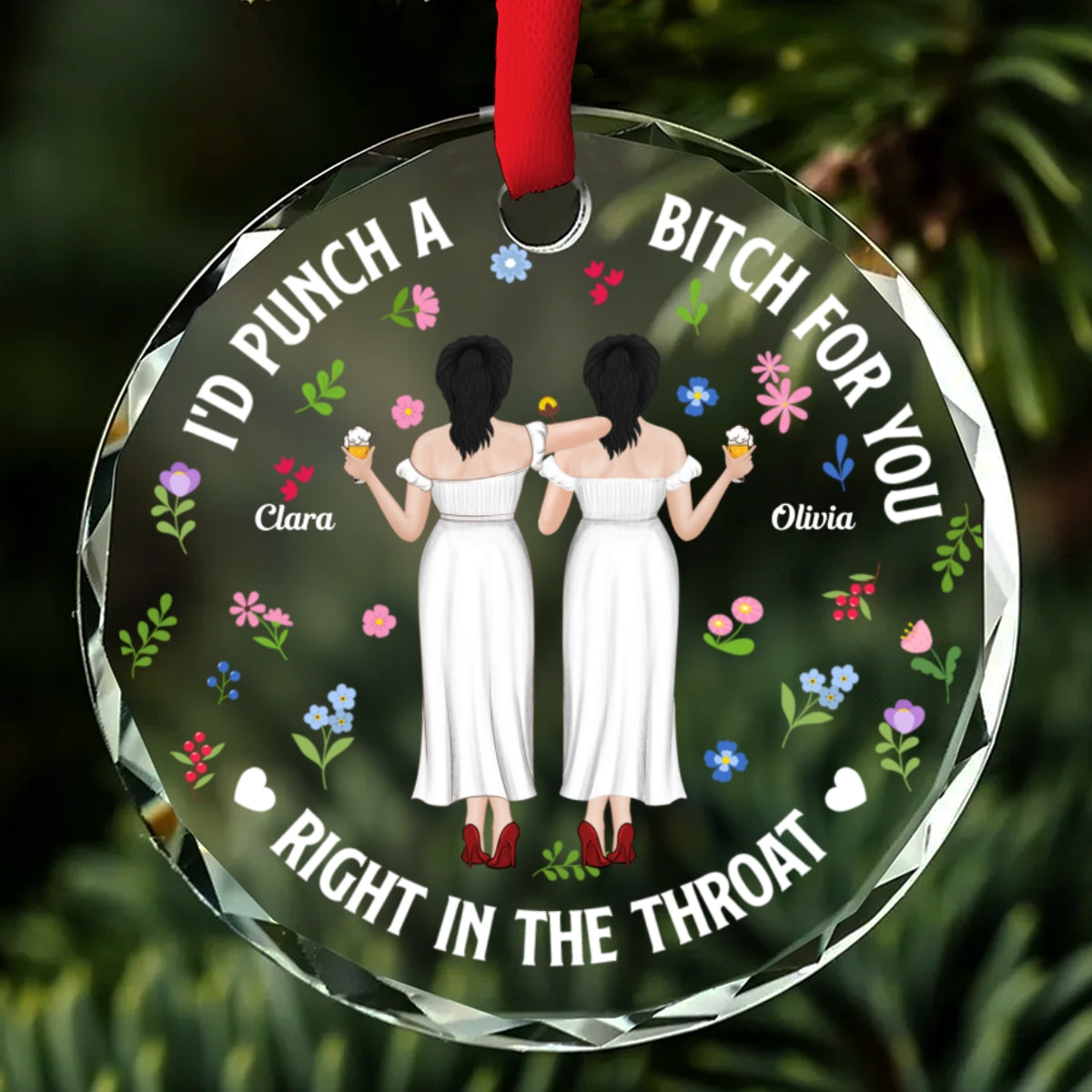 Punch Bitch Besties - Personalized Custom Glass Ornament