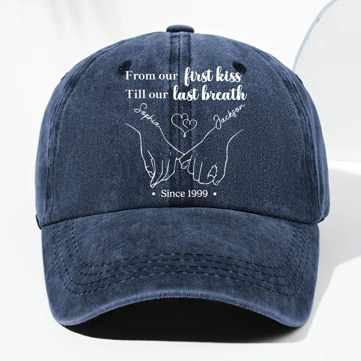From Our First Kiss Till The Last - Personalized Custom Vintage Washed Denim Cap