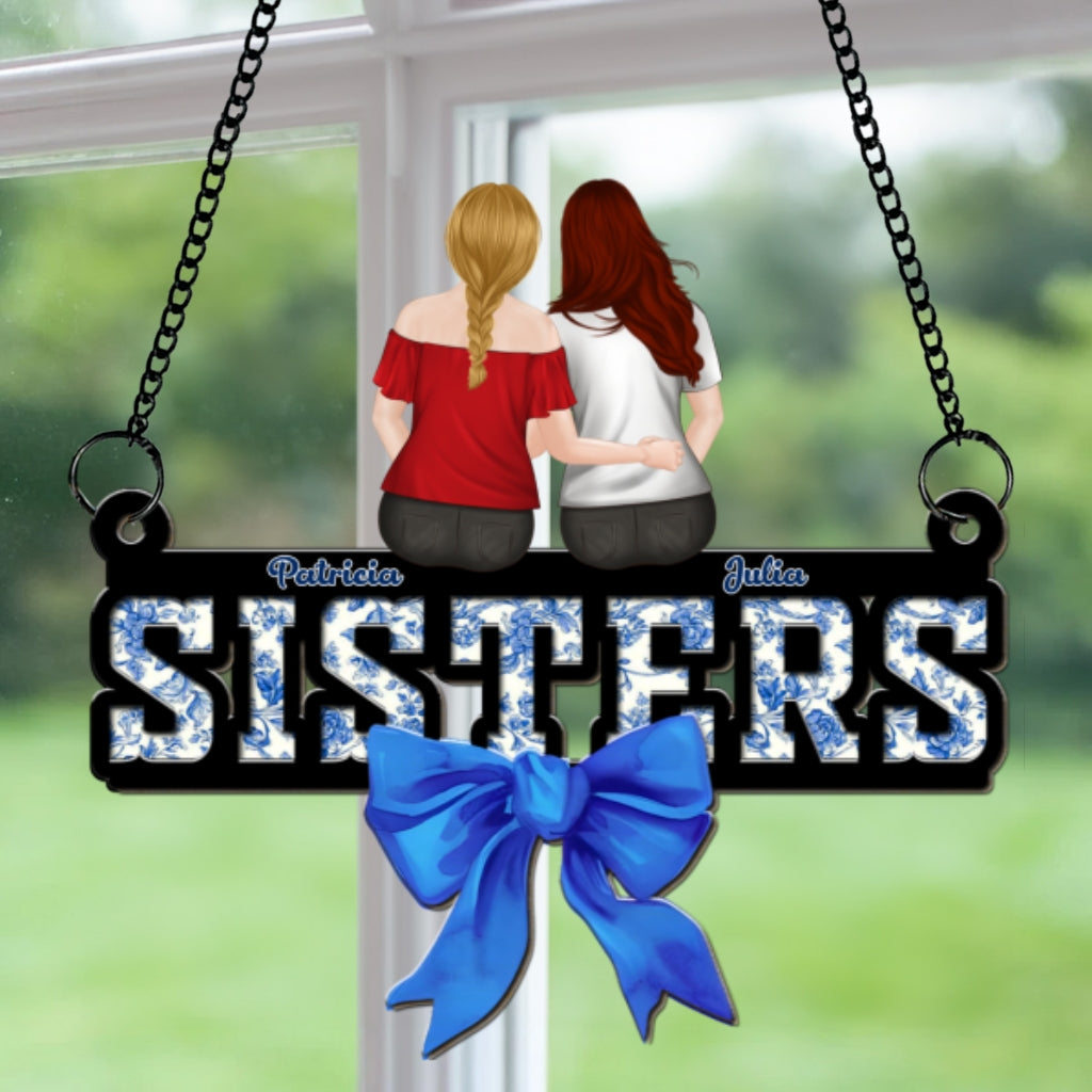 Bestie Blue Toile - Personalized Custom Suncatcher