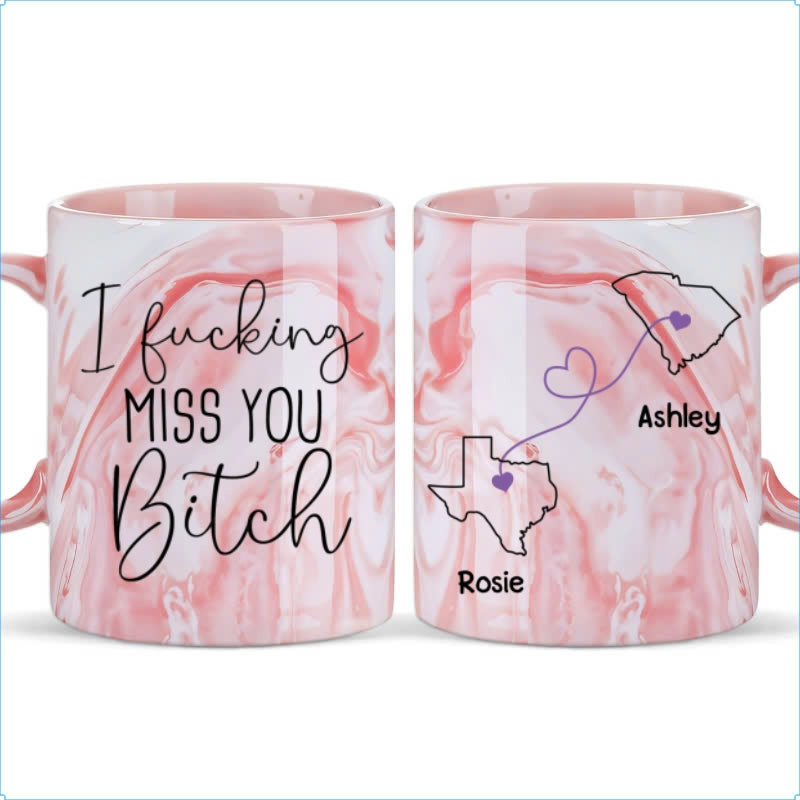 I Miss You Bestie - Personalized Custom Pink Marble Mug