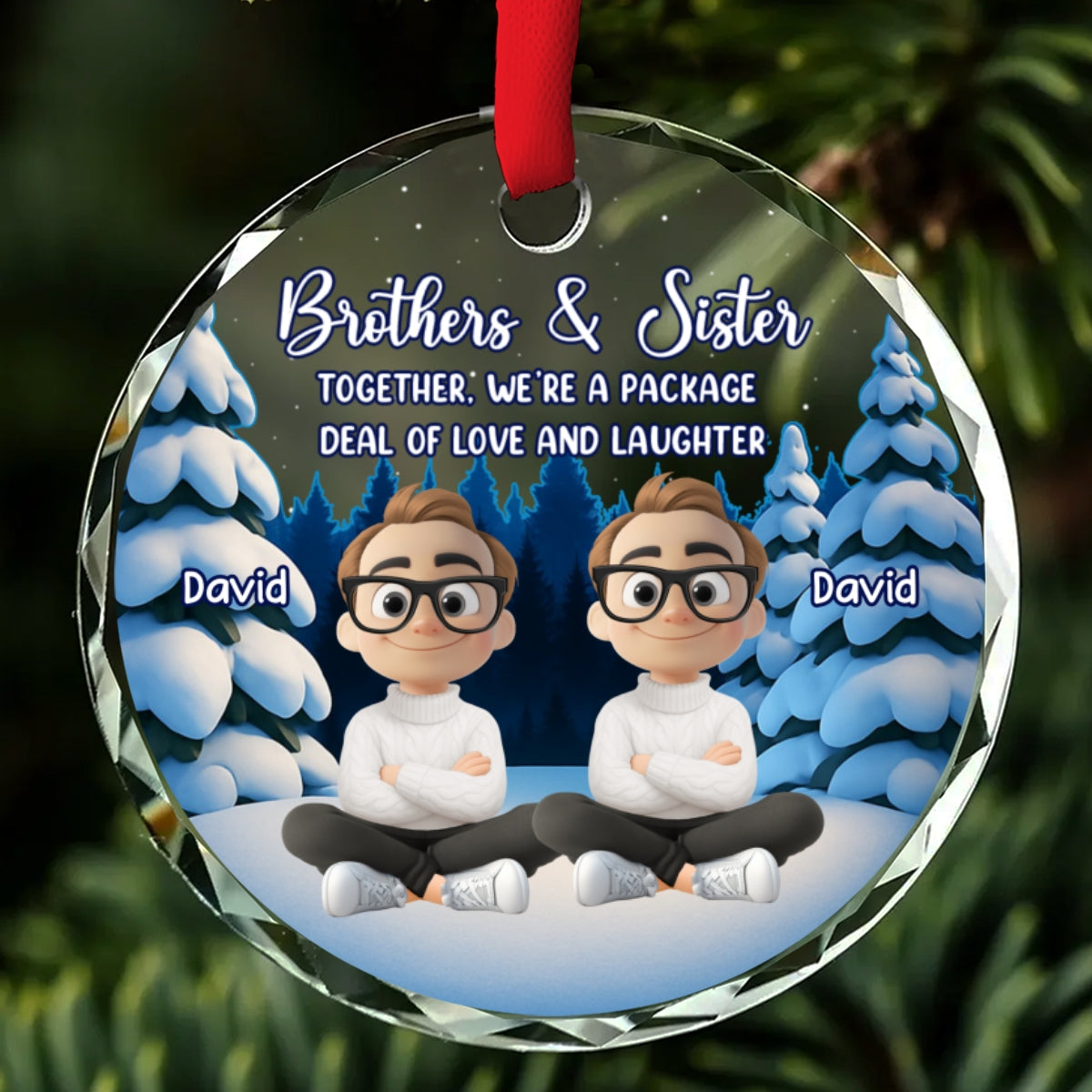 Laugh Love Live With Siblings - Personalized Custom Glass Ornament