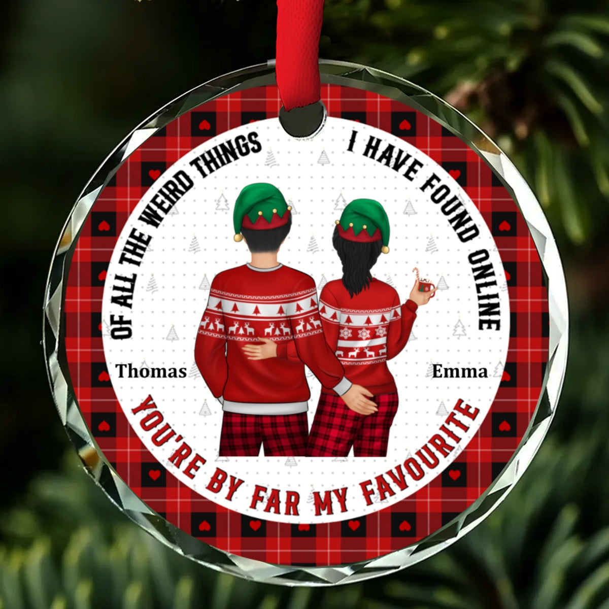 Christmas Couple Back Side You Are My Favorite By Far - Personalized Custom Glass Ornament