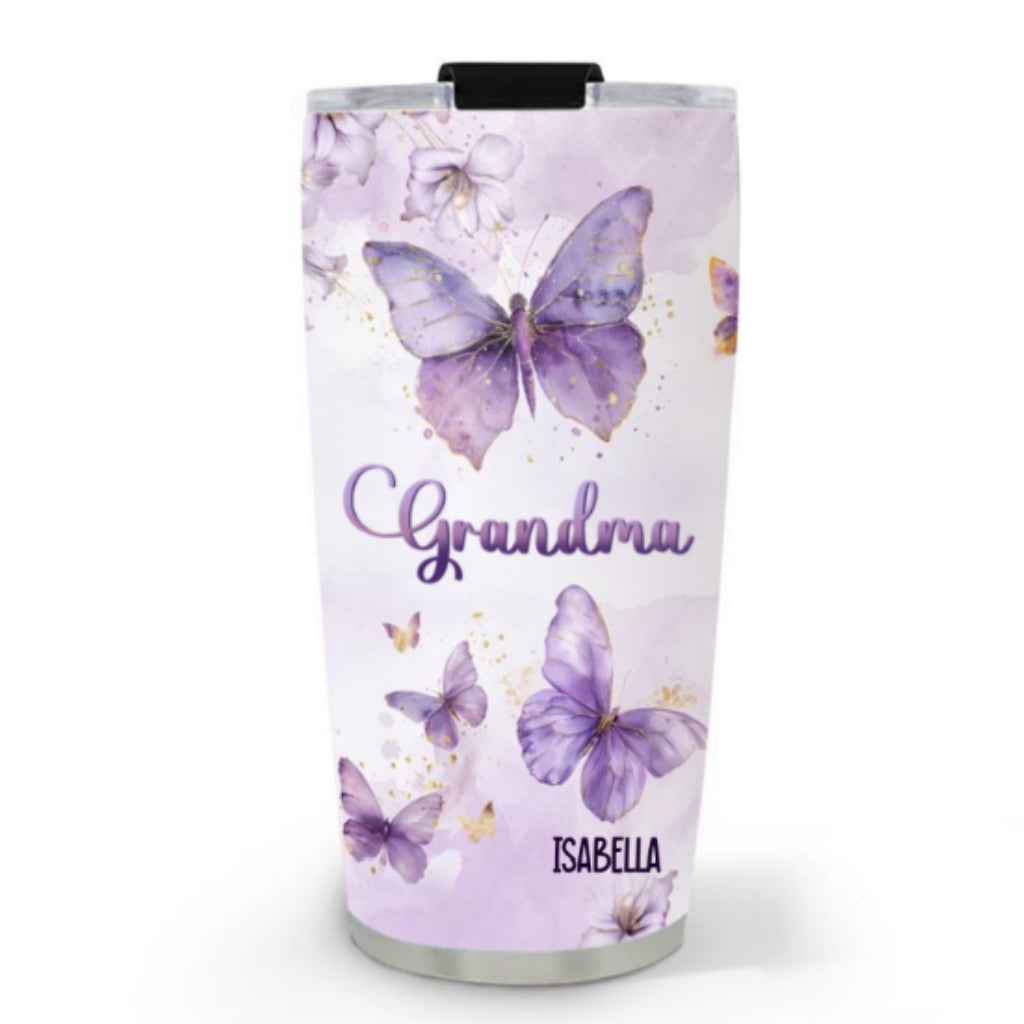 Grandma Purple Butterfly With Flower - Personalized Custom Tumbler