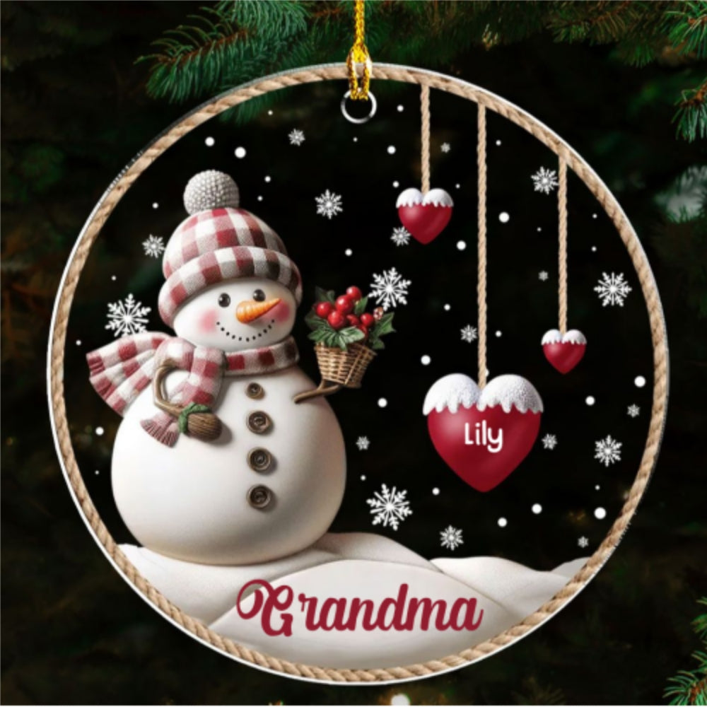 Happy Christmas Snowman Grandma - Personalized Custom 3D Inflated Effect Acrylic Ornament