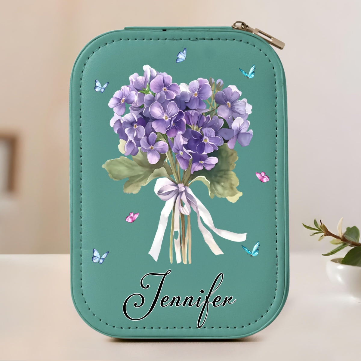 Birth Month Flower - Personalized Custom Jewelry Box With LED Mirror
