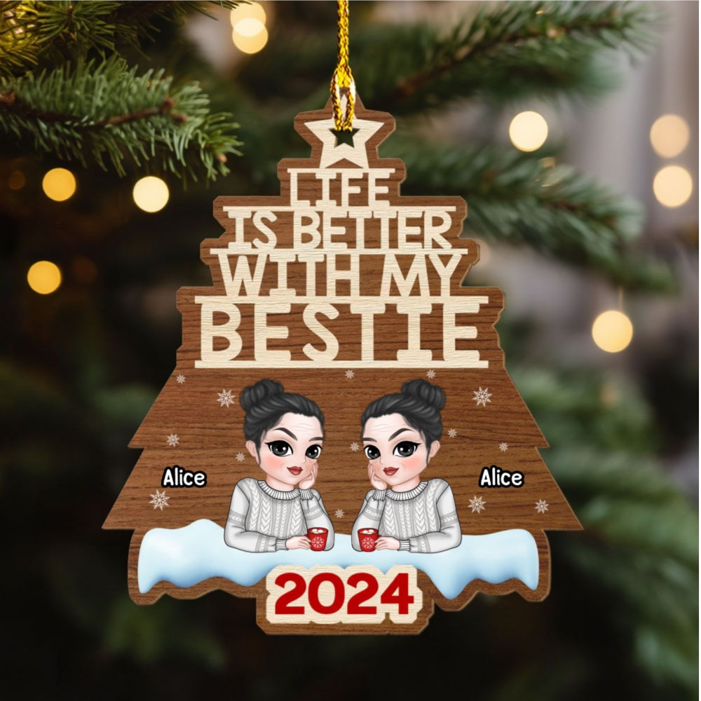 Besties Christmas Tree - Personalized Custom Wood Ornament