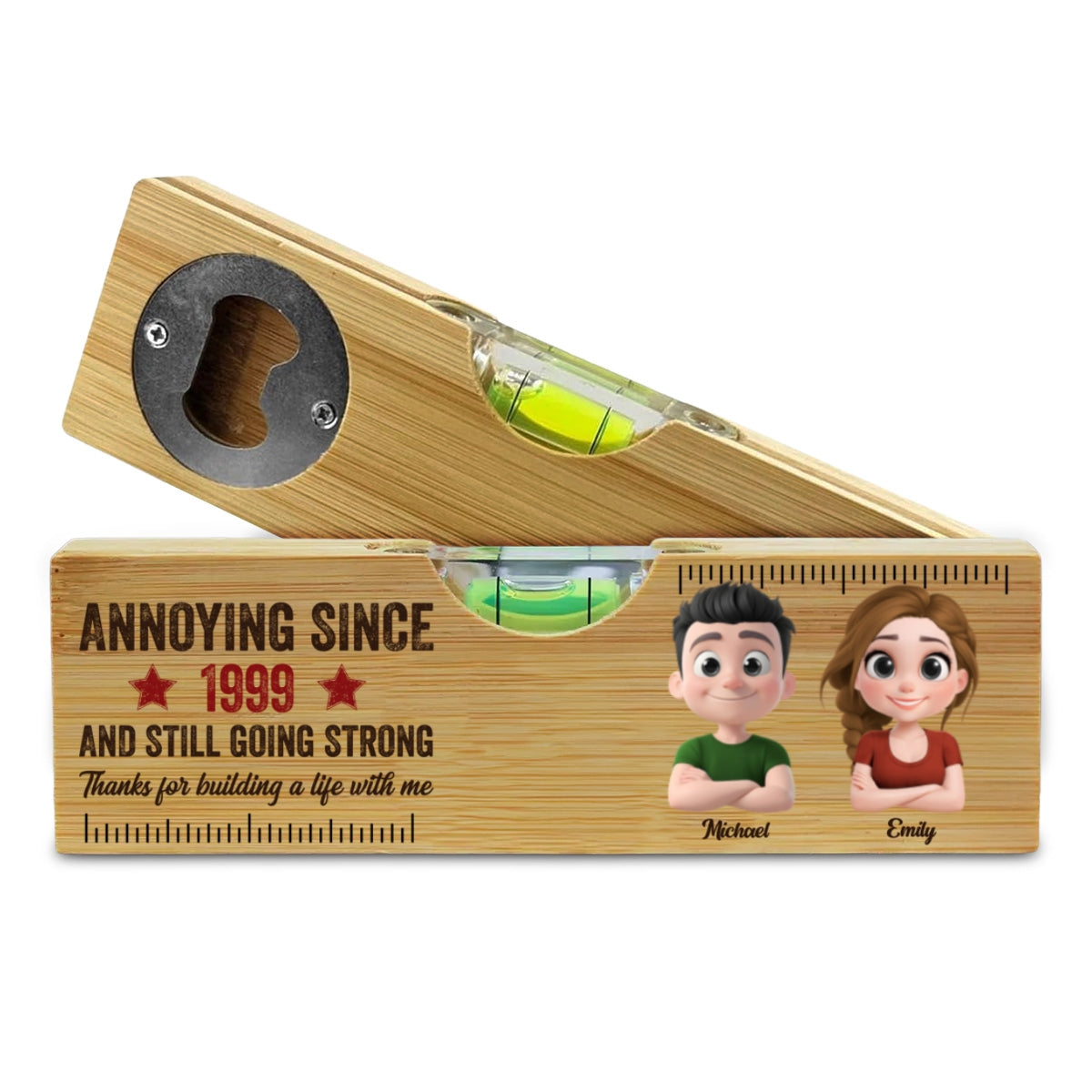 Thanks For Building A Life With Me - Personalized Custom Wooden Spirit Level Bottle Opener