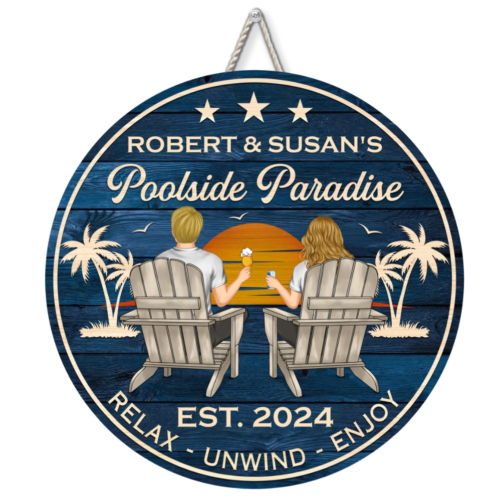 Poolside Paradise - Personalized Custom Wood Sign