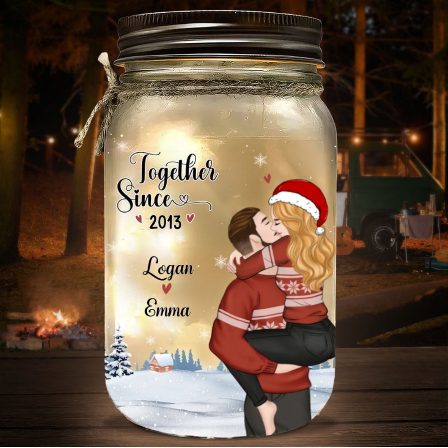 Happy First Christmas - Personalized Custom Mason Jar Light