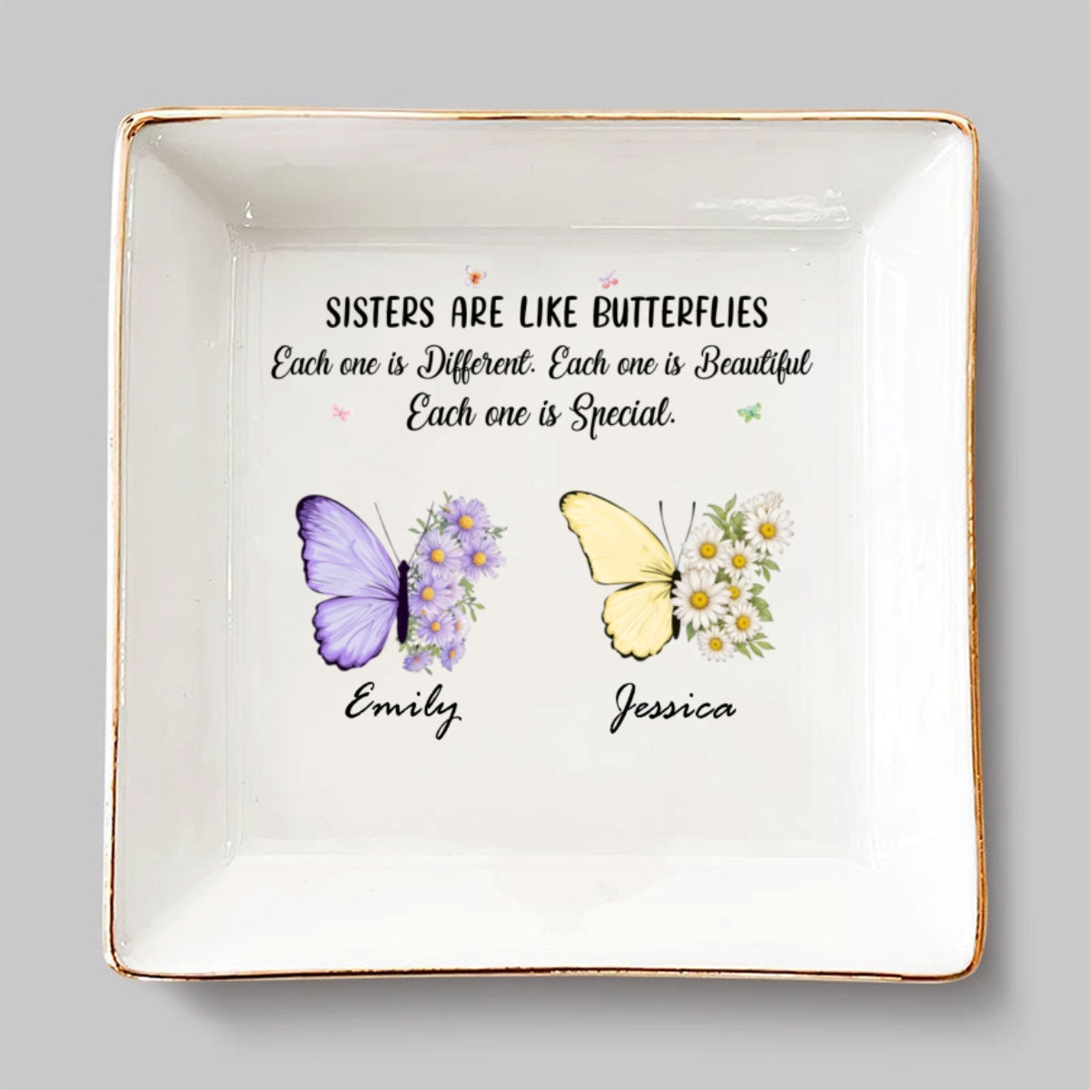 Butterflies Dance Sisters Shine - Personalized Custom Jewelry Dish