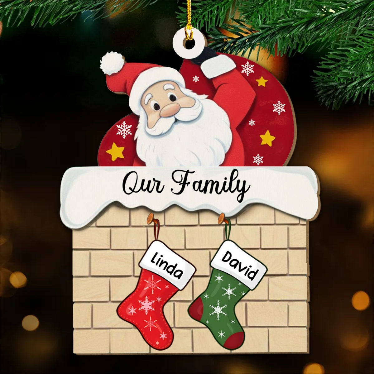 Stocking Christmas Family Name - Personalized Custom Wood Ornament
