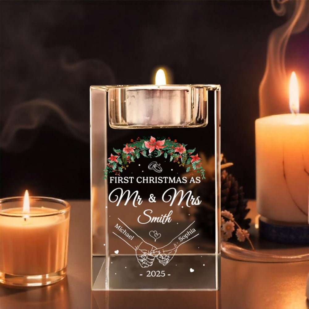 Our First Year - Personalized Custom Crystal Candle Holder