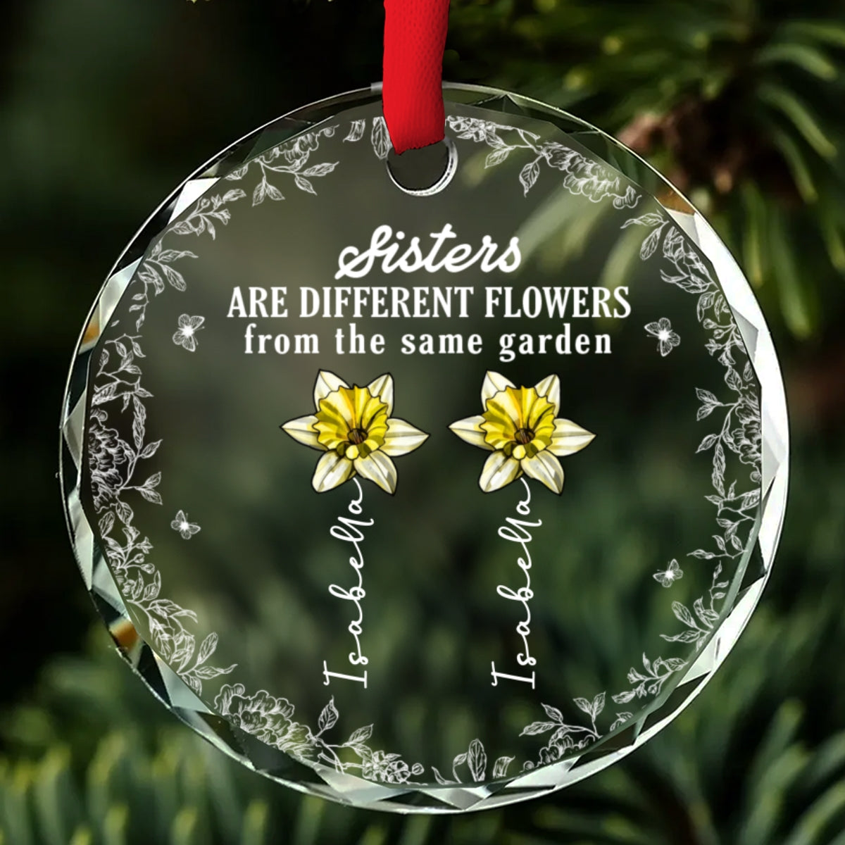 Sisters Grow Stronger Through Love - Personalized Custom Glass Ornament