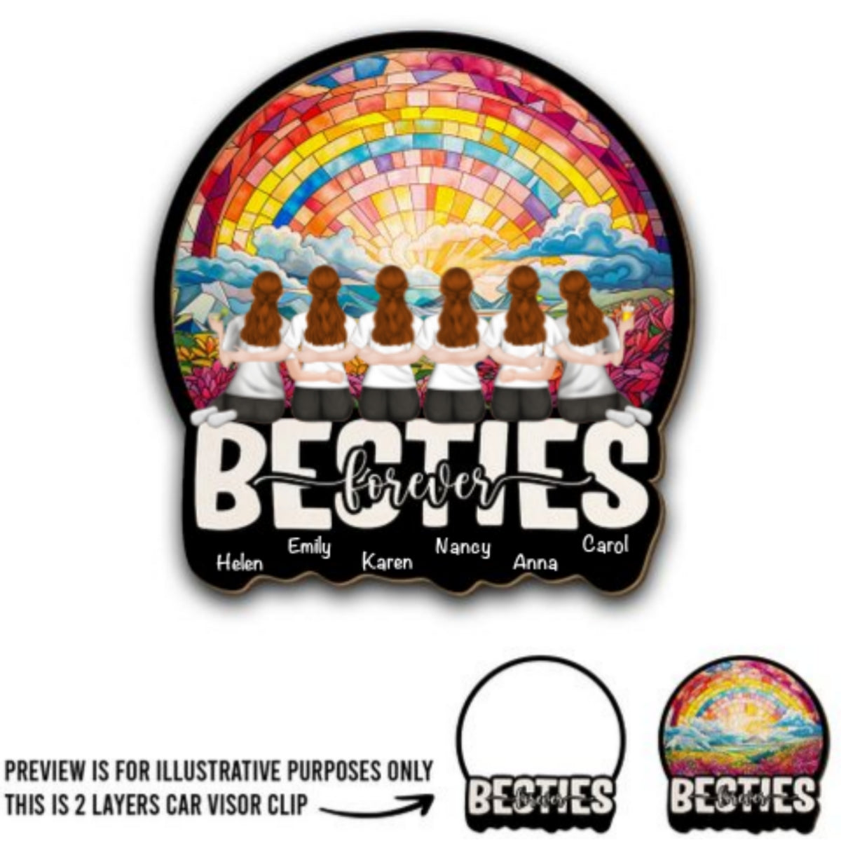 Besties Sitting Together Version 2 - Personalized Custom Car Visor Clip