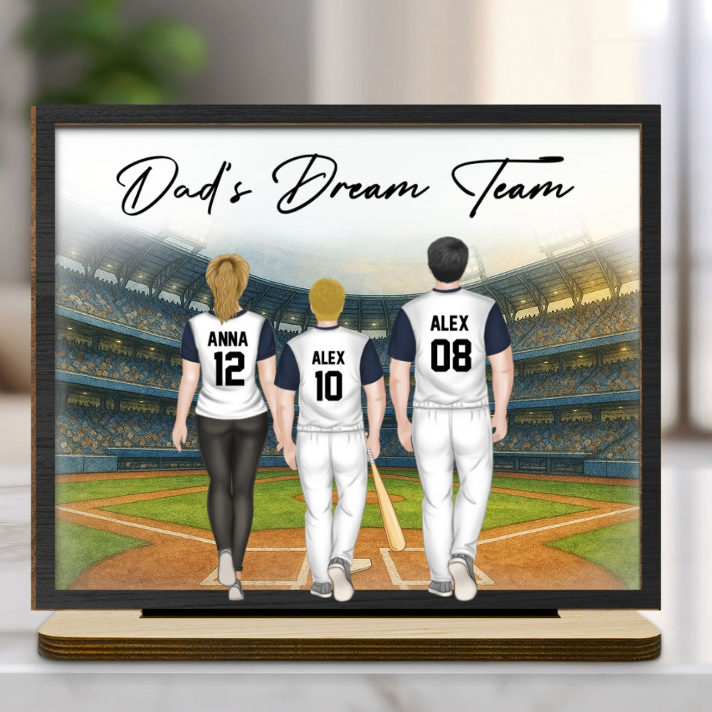 Daddy Dream Team - Personalized Custom 2-Layer Wood Plaque With Flat Base
