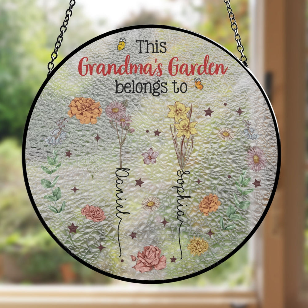 Grandkids Are Flower - Personalized Custom Window Hanging Suncatcher