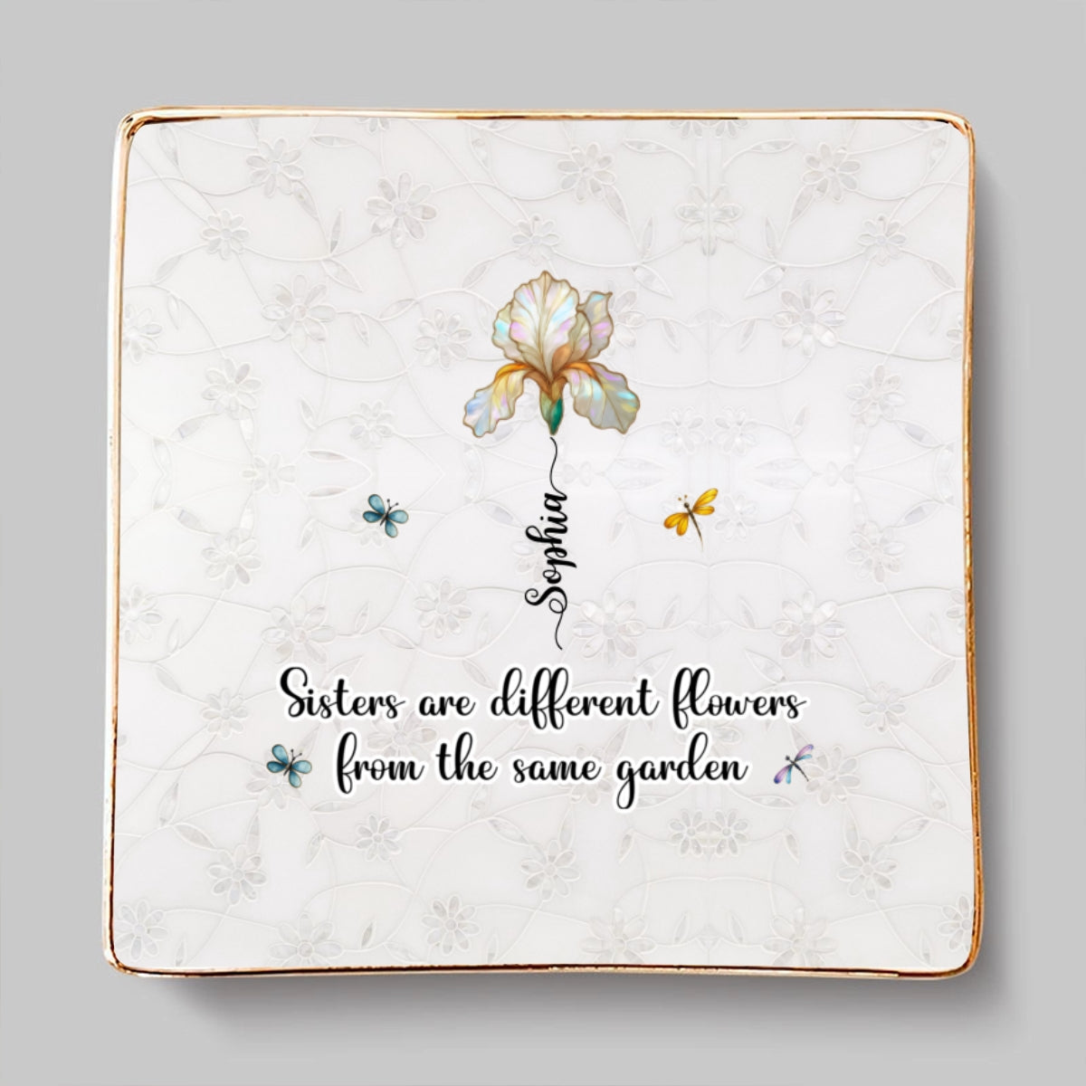 Sisters Are Flowers Mother Of Pearl - Personalized Custom Jewelry Dish