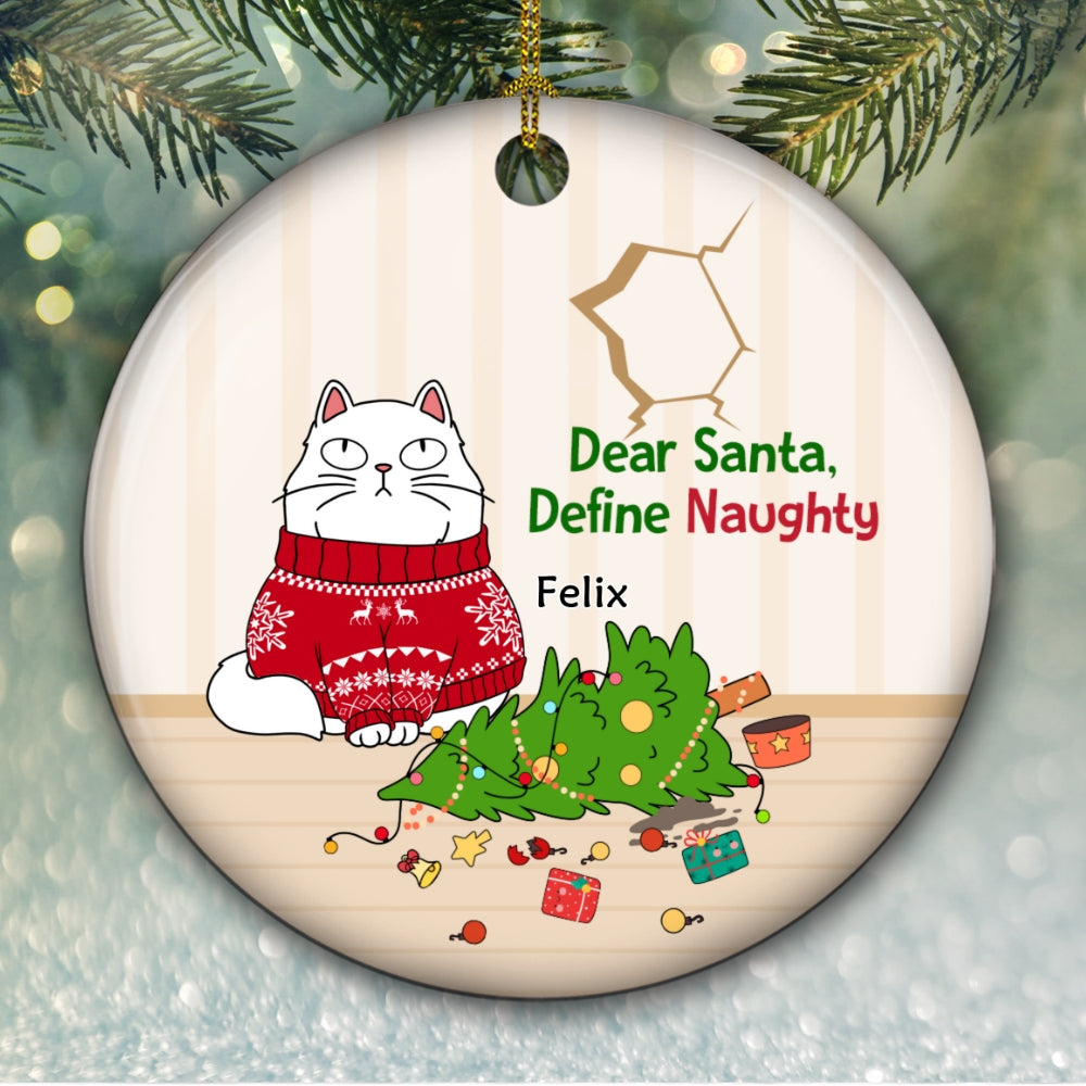 Santa Define Naughty Cats - Personalized Custom Ceramic Ornament