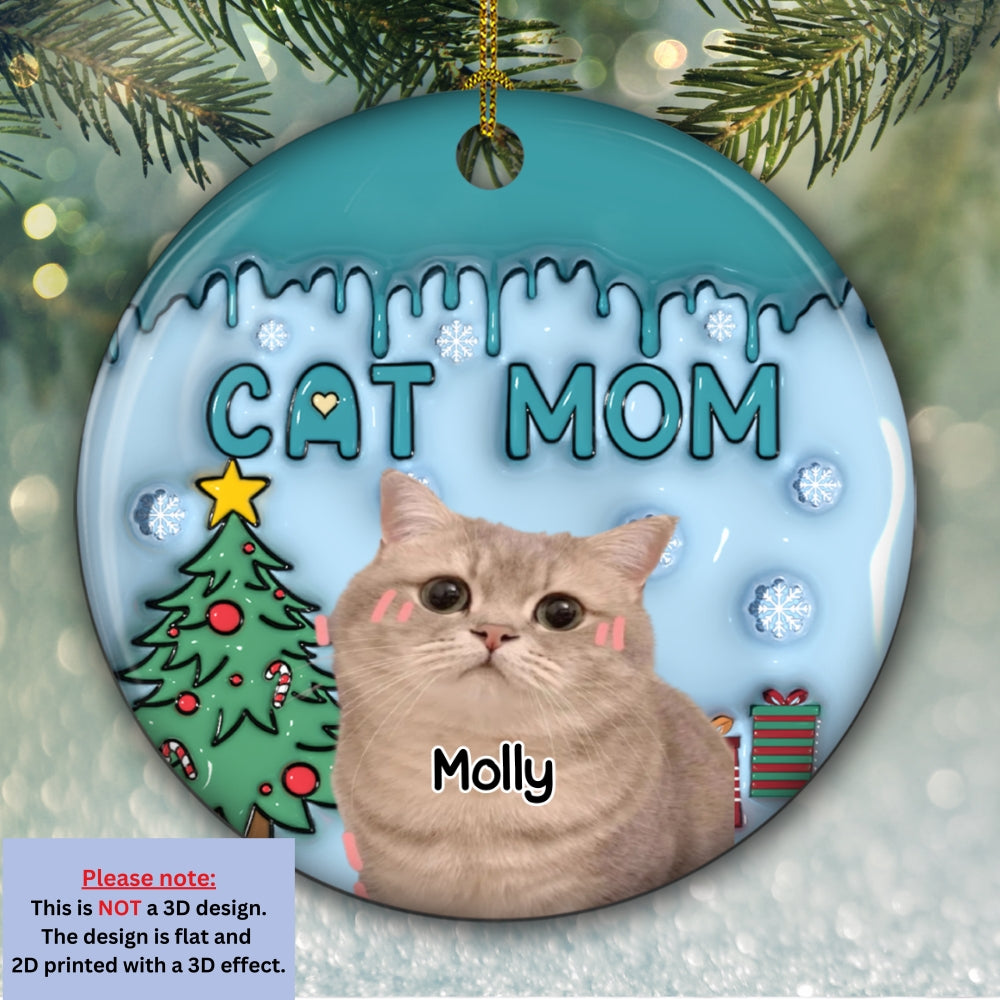 Me And Lovely Cat Photo - Personalized Custom 3D Inflated Effect Ceramic Ornament