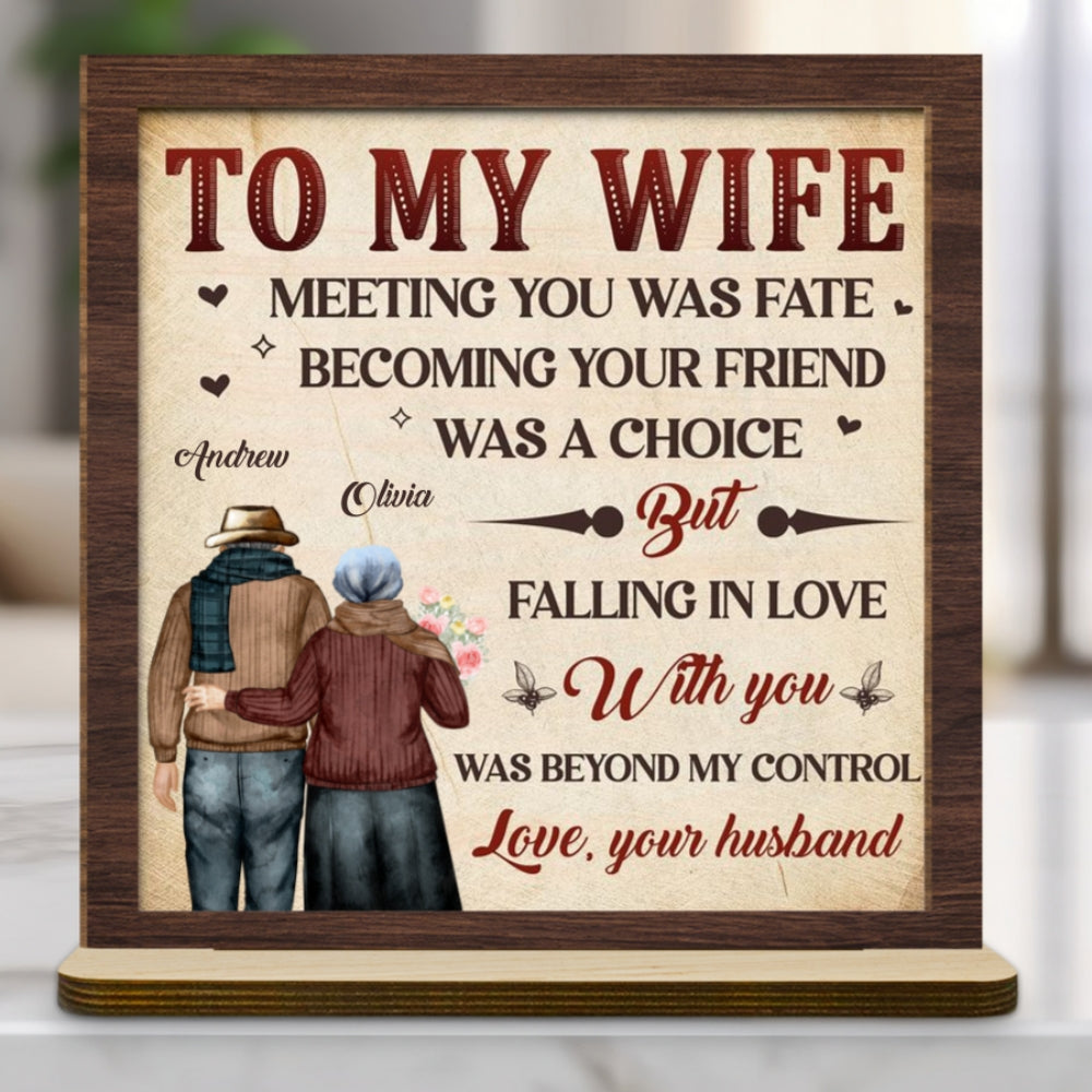 Fall In Love - Personalized Custom 2-Layer Wood Plaque With Flat Base