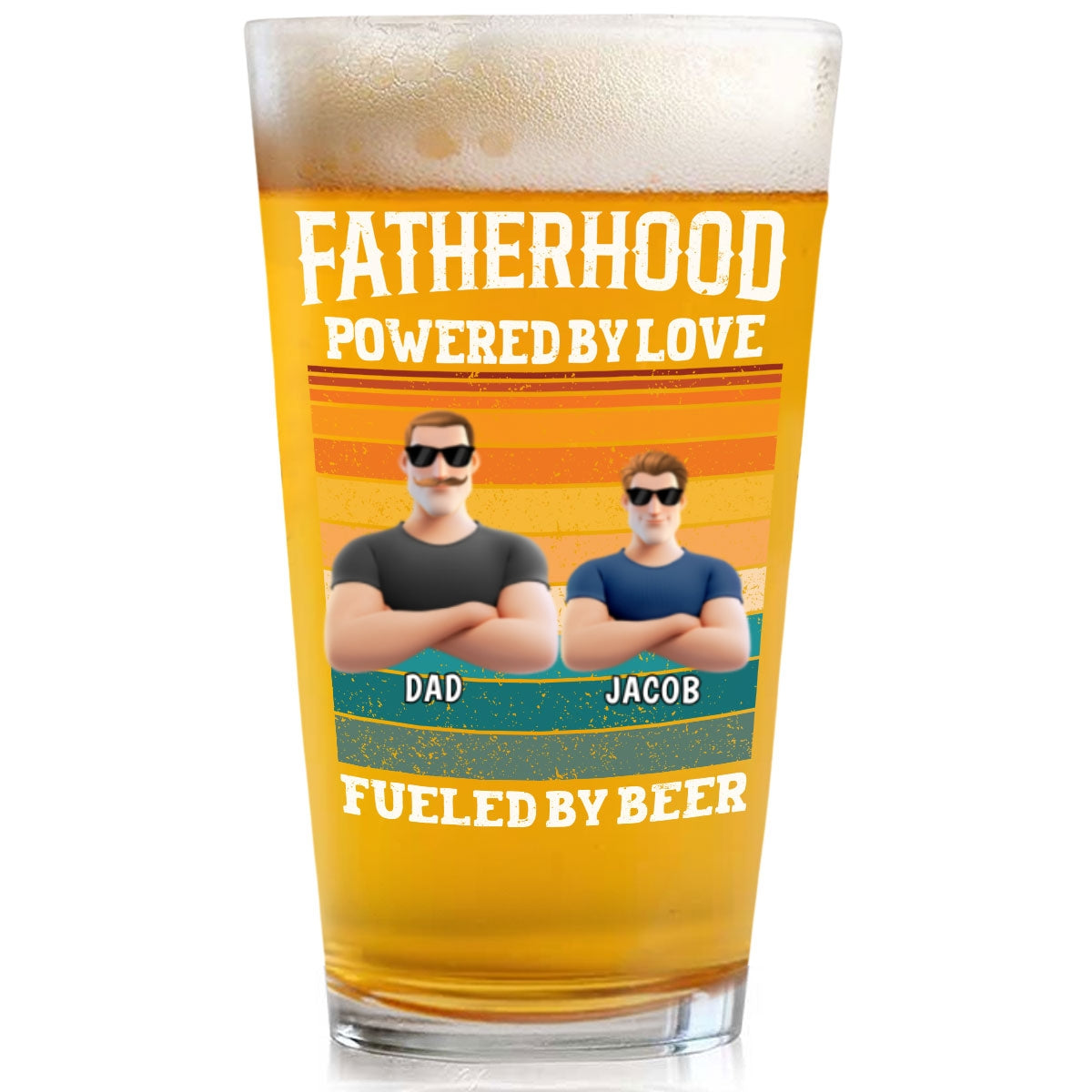 Fatherhood Powered By Love - Personalized Custom Beer Glass