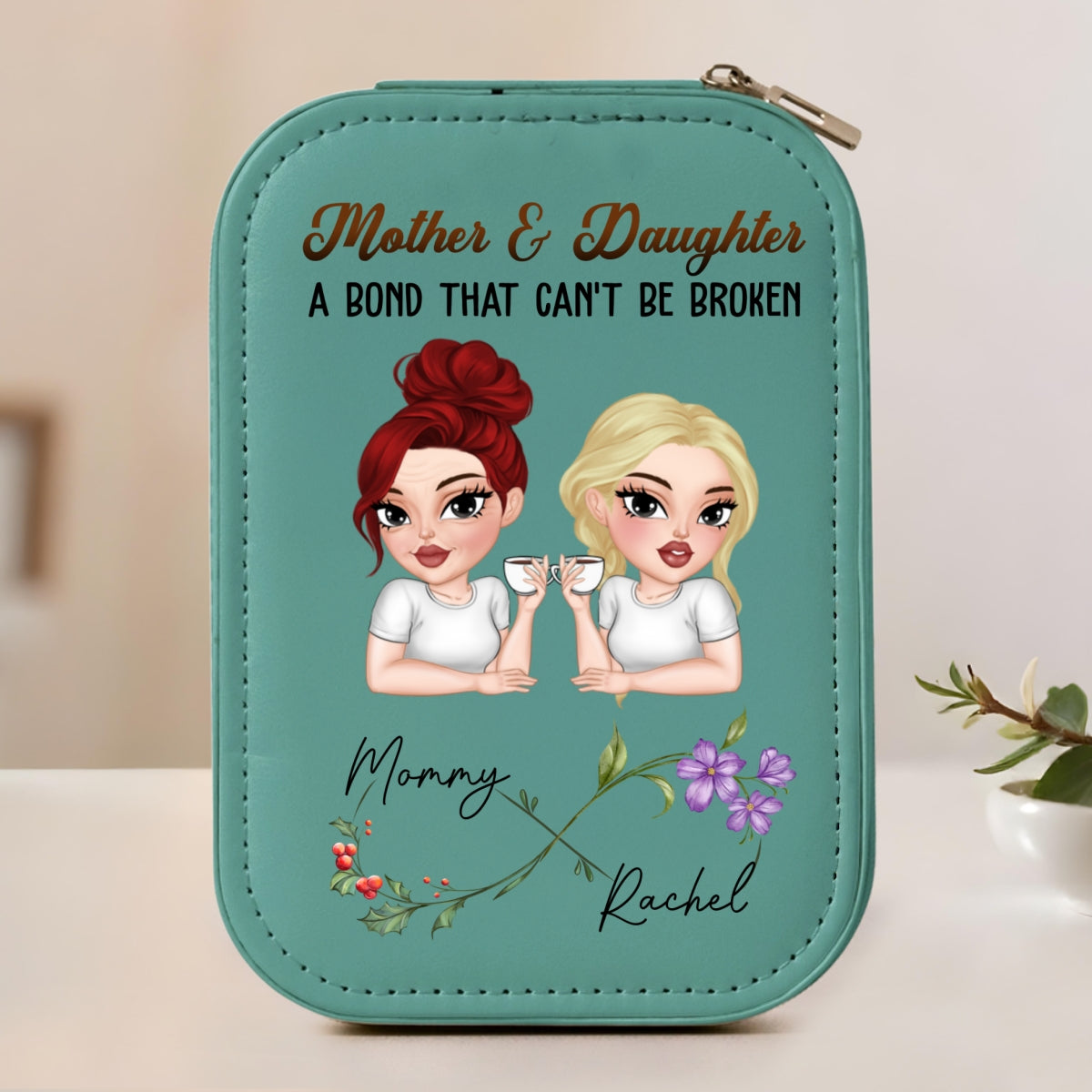 Mother And Daughter - Personalized Custom Jewelry Box With LED Mirror