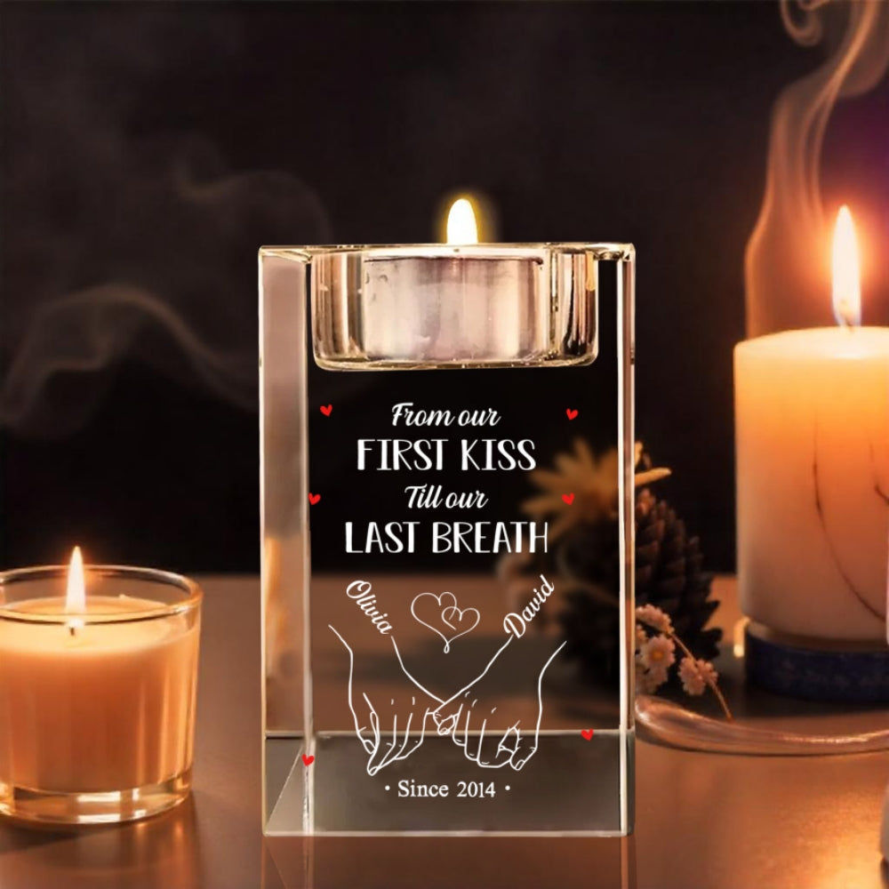 Our First Kiss - Personalized Custom Crystal Candle Holder