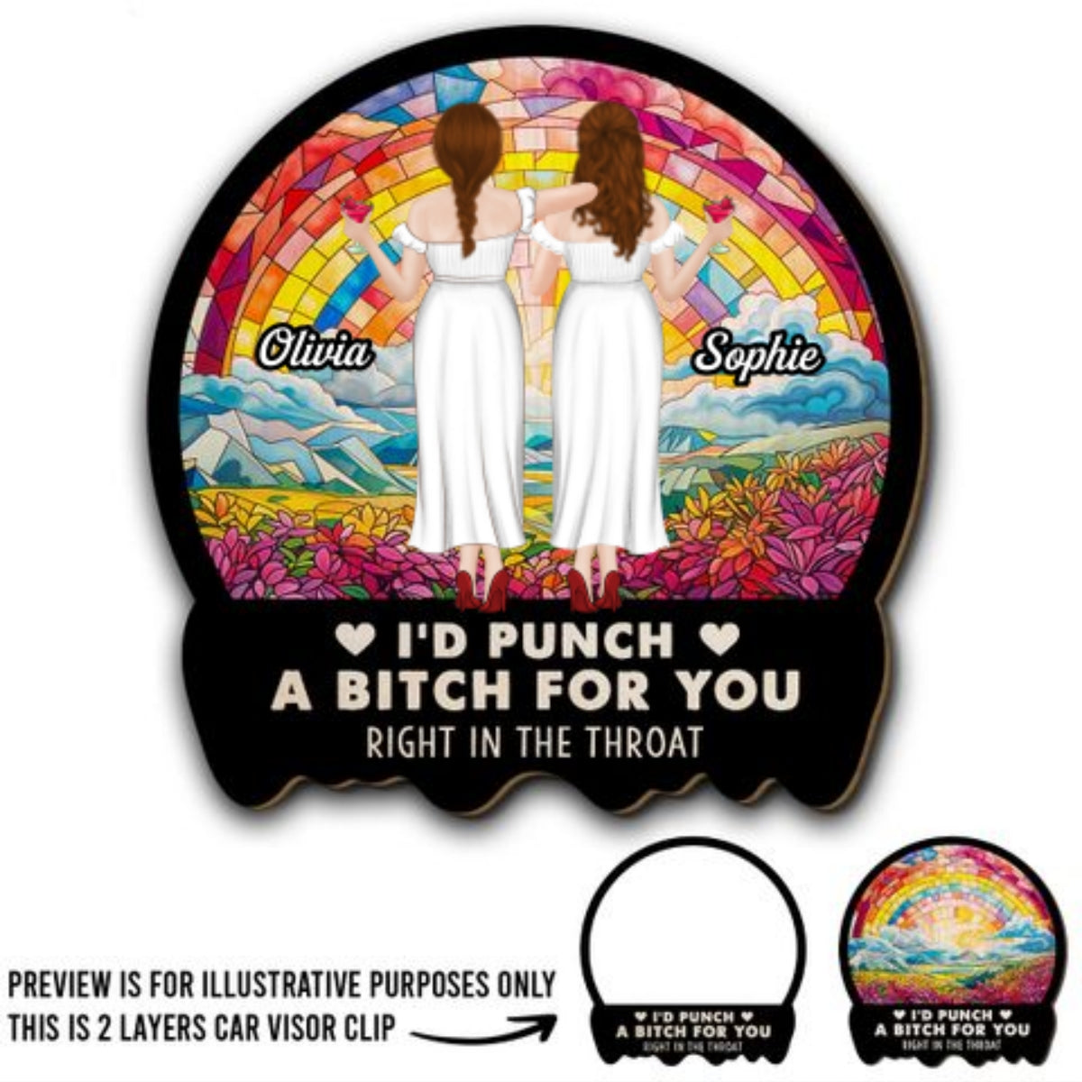 Right In The Throat Besties Sisters - Personalized Custom Car Visor Clip