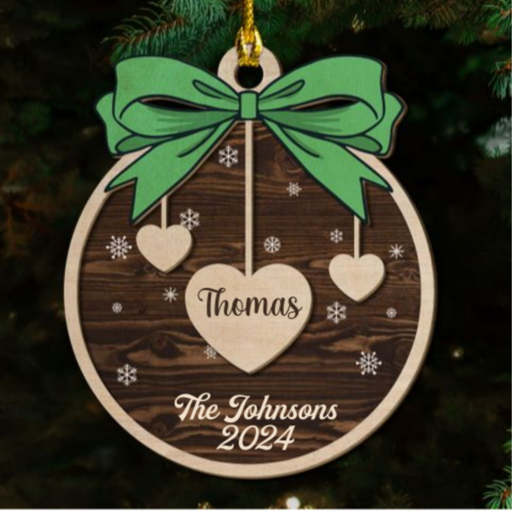 Bow, Name And Xmas - Personalized Custom 2-layered Wood Ornament