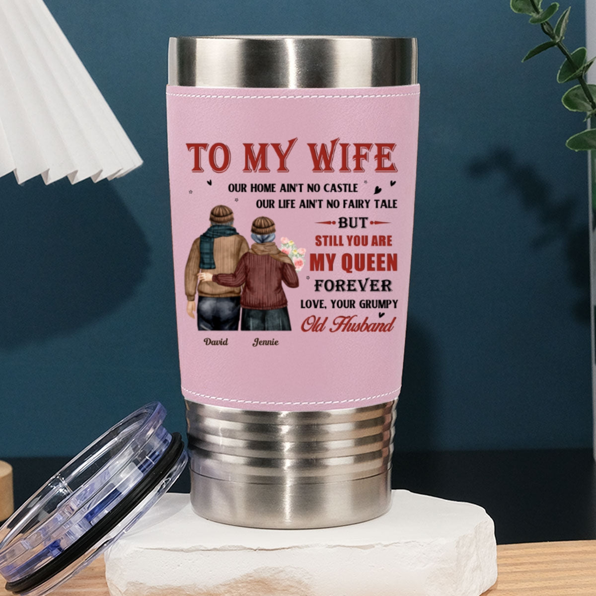 To My Queen - Personalized Custom Pink Leather Tumbler
